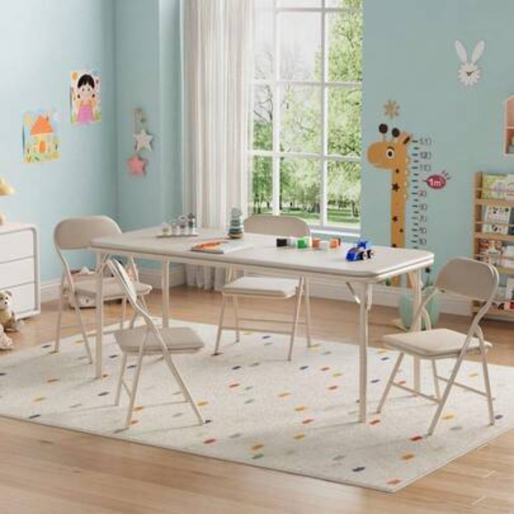 Kids Outdoor Furniture - 子供用アクティビティテーブルセット 折りたたみ式プレイテーブル 厚いPUレザー天板付き 幼児用アートクラフトデスク 室内・屋外使用可能 丈夫な子供用家具