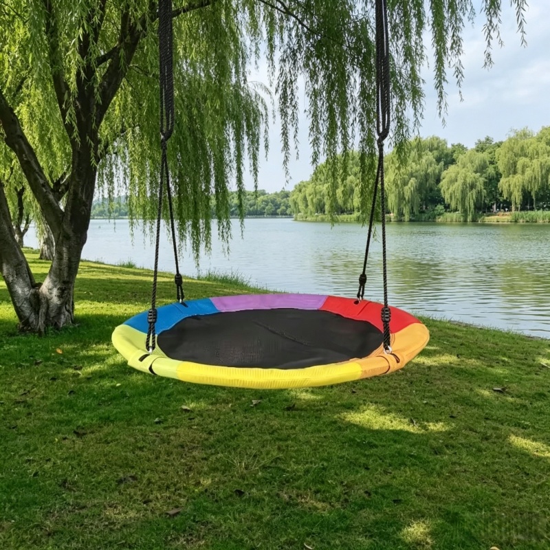 Kids Outdoor Hammock - 円形オックスフォードネットキャンバス子供用ハンモック吊り下げロープスイング屋外ツール公園キャンプバルコニー裏庭庭遊び場セット