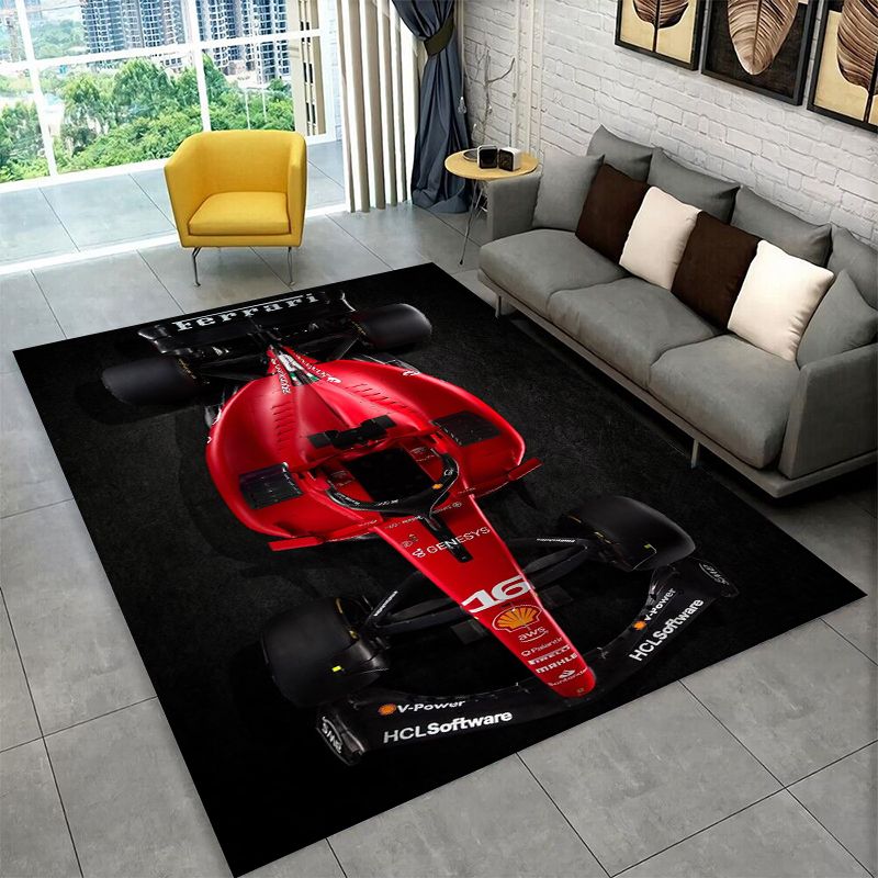Kids Outdoor Mat - レトロ F-Ferrarii レーシングカー モト ノンスリップエリアラグ リビングルーム、ベッドルーム、プレイルーム、カーペットフロアマット
