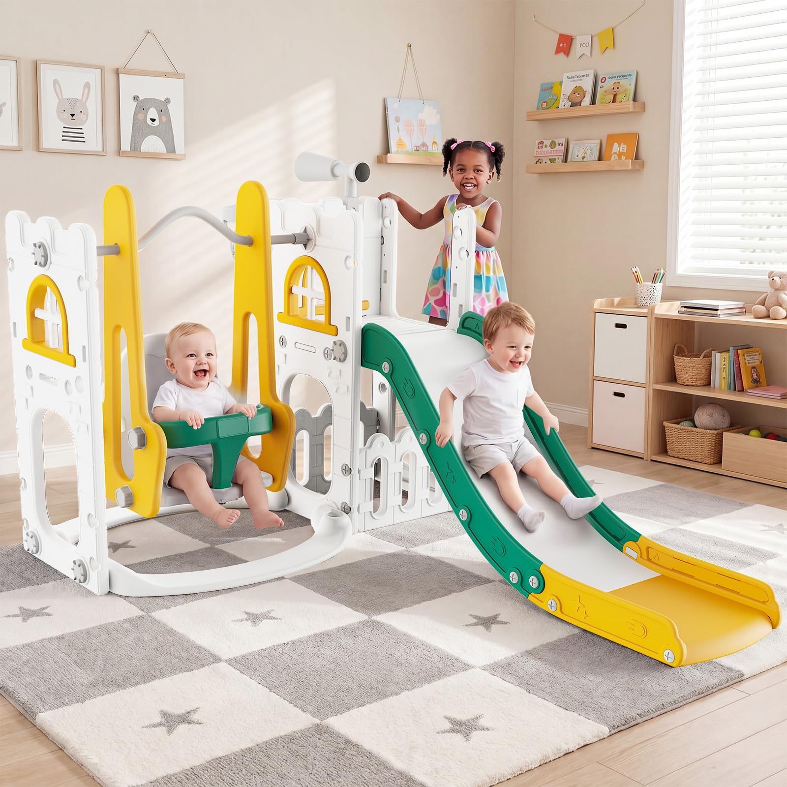 Kids Outdoor Slide Set - 7 in 1 幼児用スライド＆スイングセット 室内・屋外用キッズプレイグラウンド クライマー