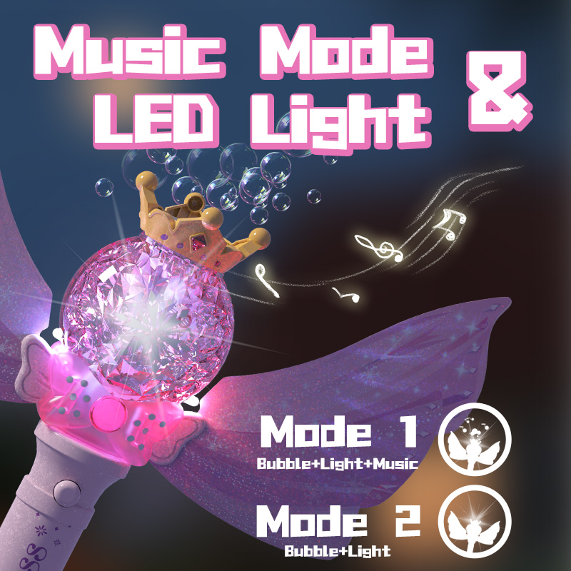 Kids Outdoor Music - プリンセスエンジェルウィングバブルワンド電動自動バブルブロワーおもちゃ、LEDライトと音楽付き、子供用屋外遊び誕生日プレゼント（G向け）