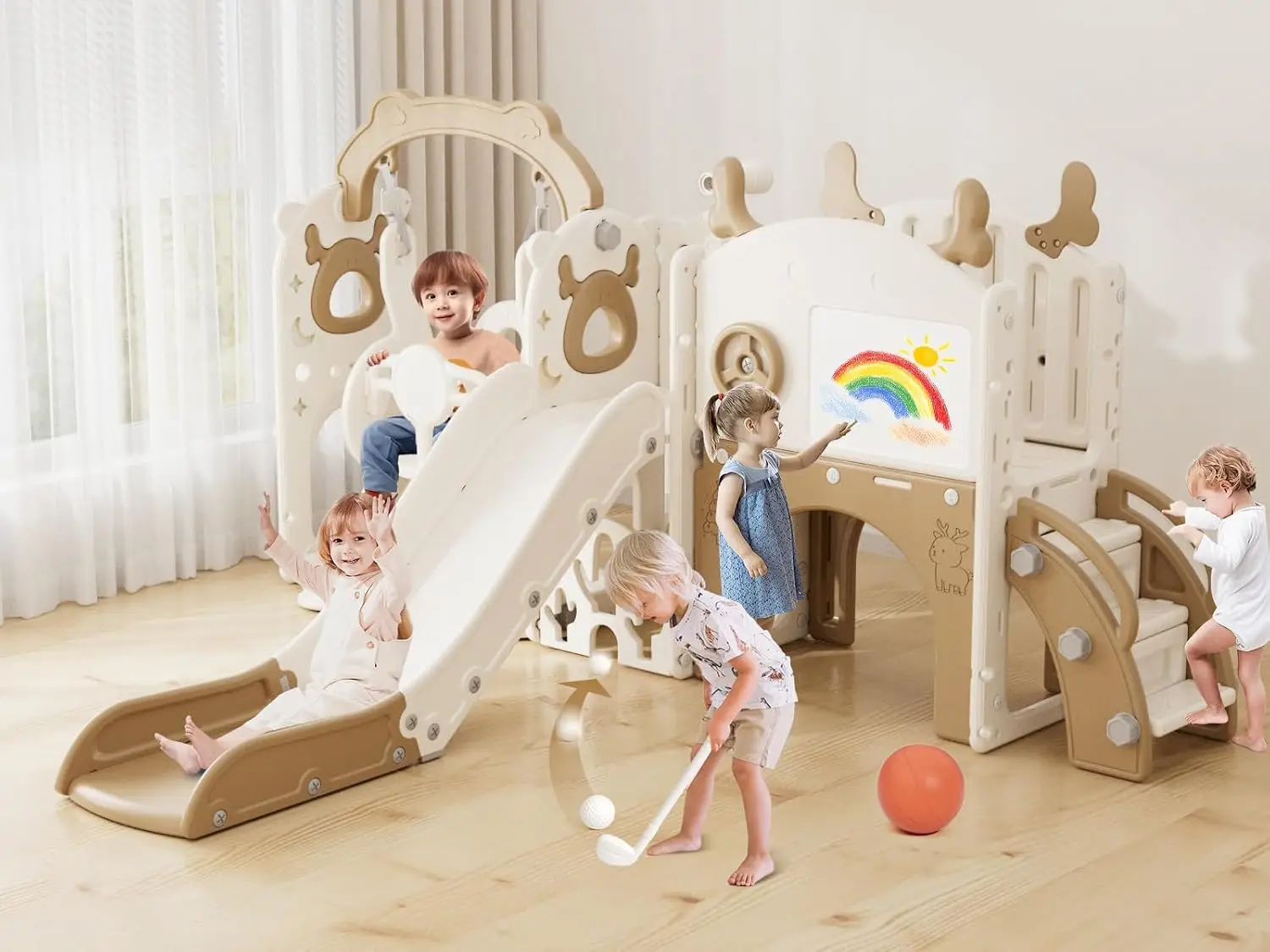 Kids Outdoor Slide Set - 13-in-1幼児用スライド＆スイングセット、1歳以上のお子様向けキッズスライド、ゴルフセットとバスケットボール付きの新改良版幼児用屋外プレイセット
