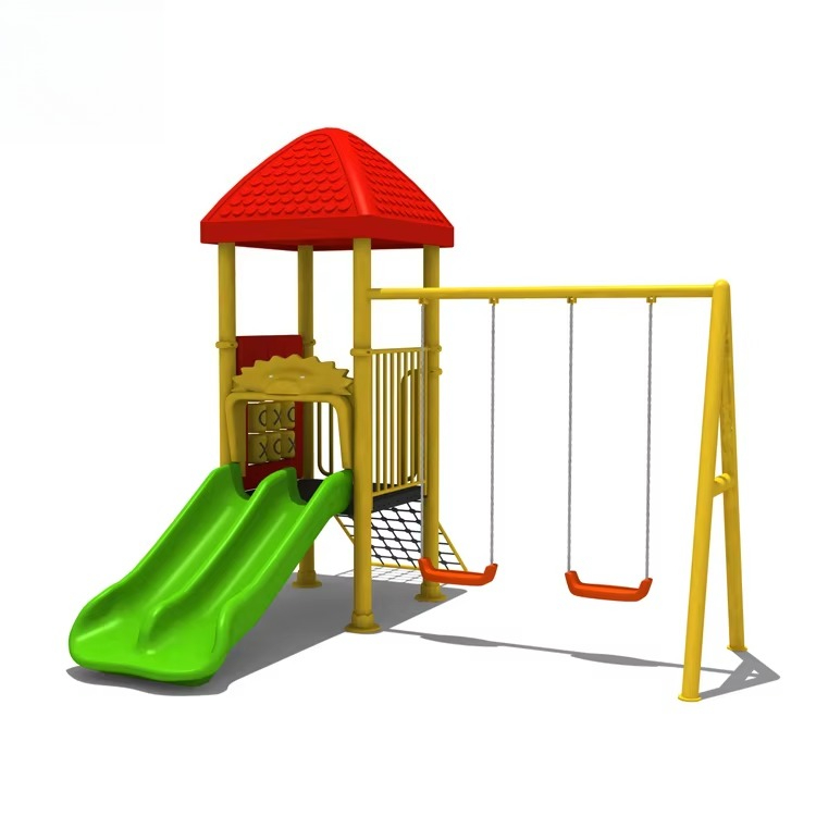 Kids Outdoor Slide Set - スチール製遊具、複合ブランコ、プラスチック製滑り台セット、幼稚園向け屋外遊園地、子供用遊具