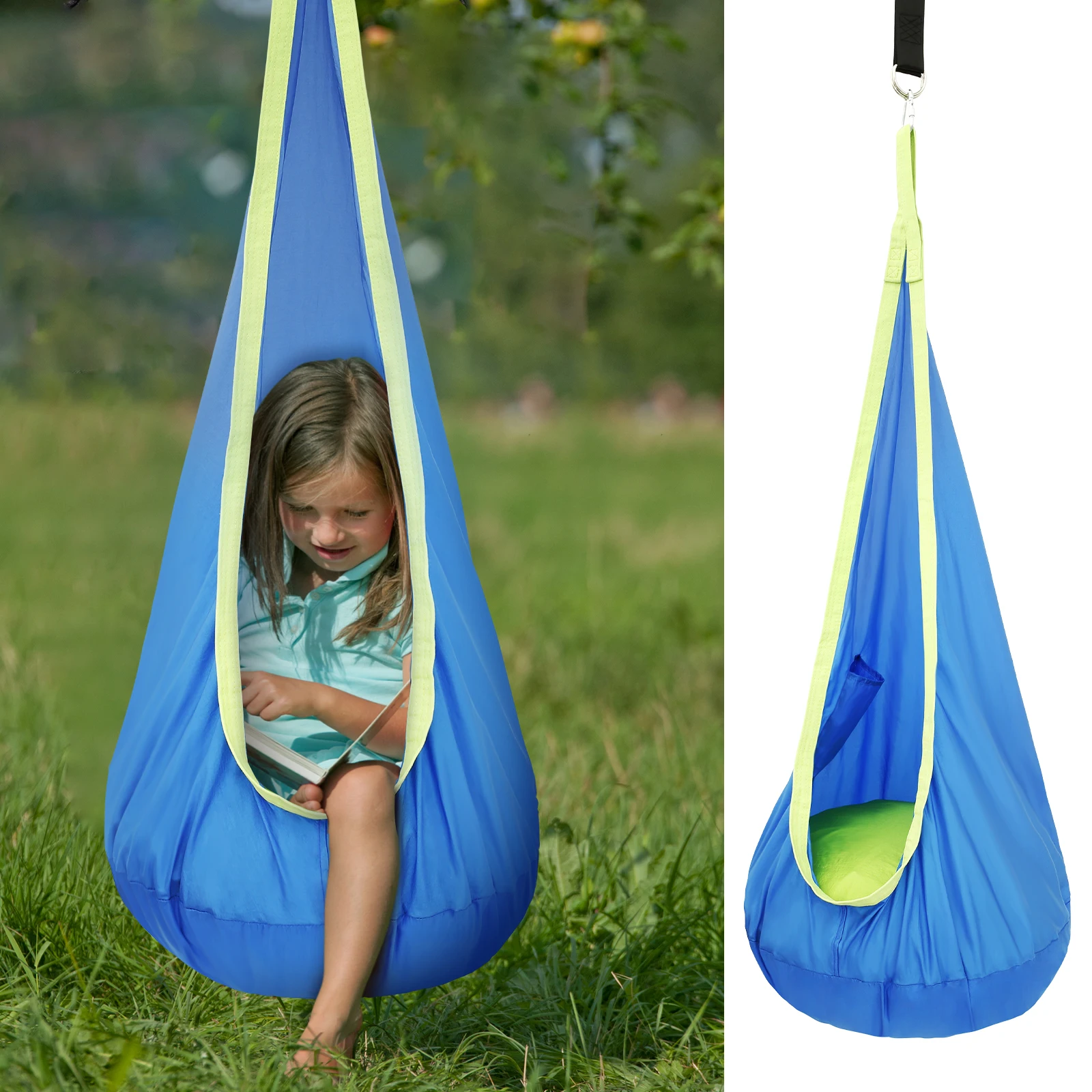 Kids Outdoor Hammock - チェアセンサリースイングチェア キッズポッドスイングシート ポータブルハンモックチェアスイング インフレータブルピロー付き ハンギングハンモック 最大耐荷重200kg