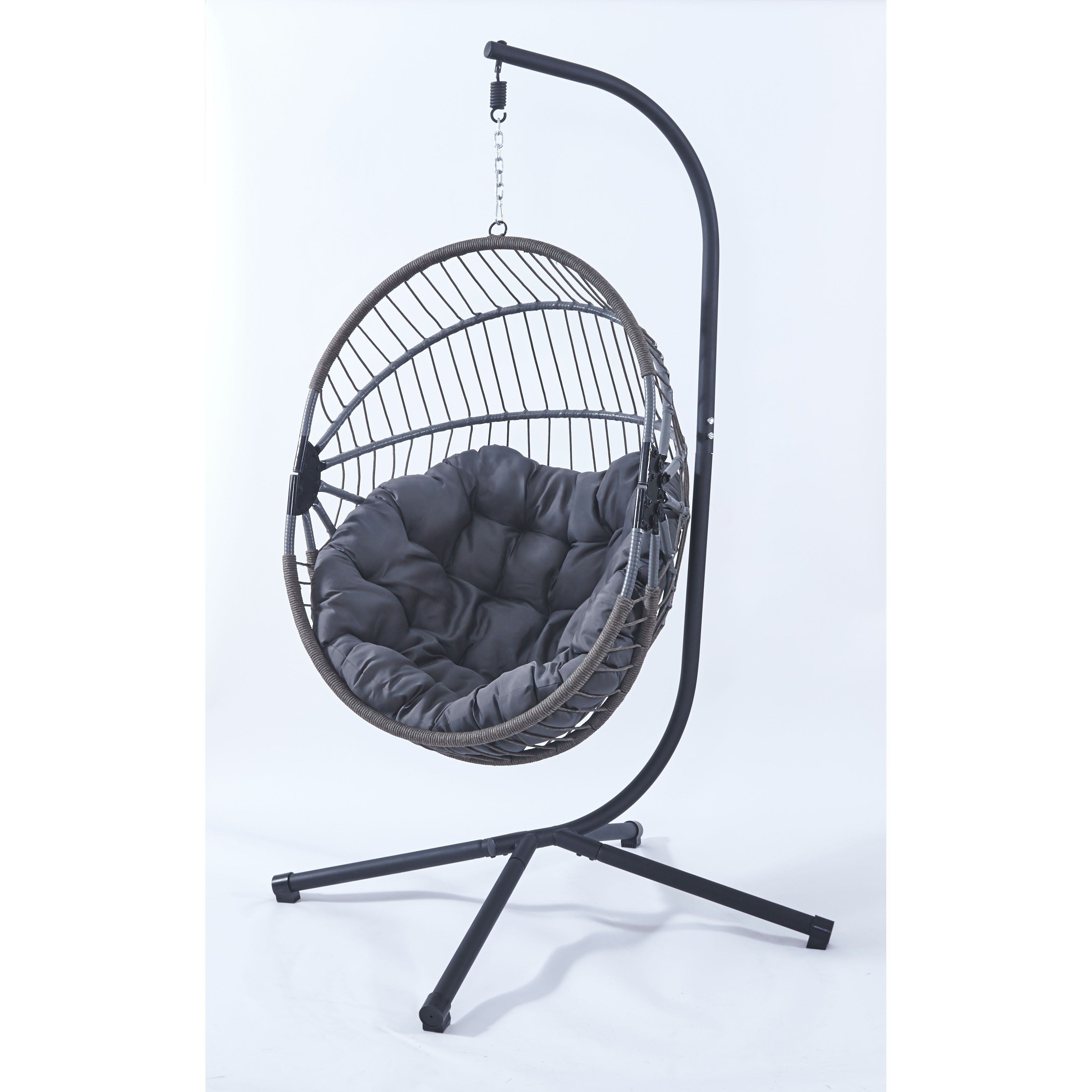 Kids Outdoor Egg Chair - ラタン製屋外ガーデン用ダブルパティオ格安クッション付き子供用卵型折りたたみ式籐脚エッグチェアスイングハンギングスタンド付き