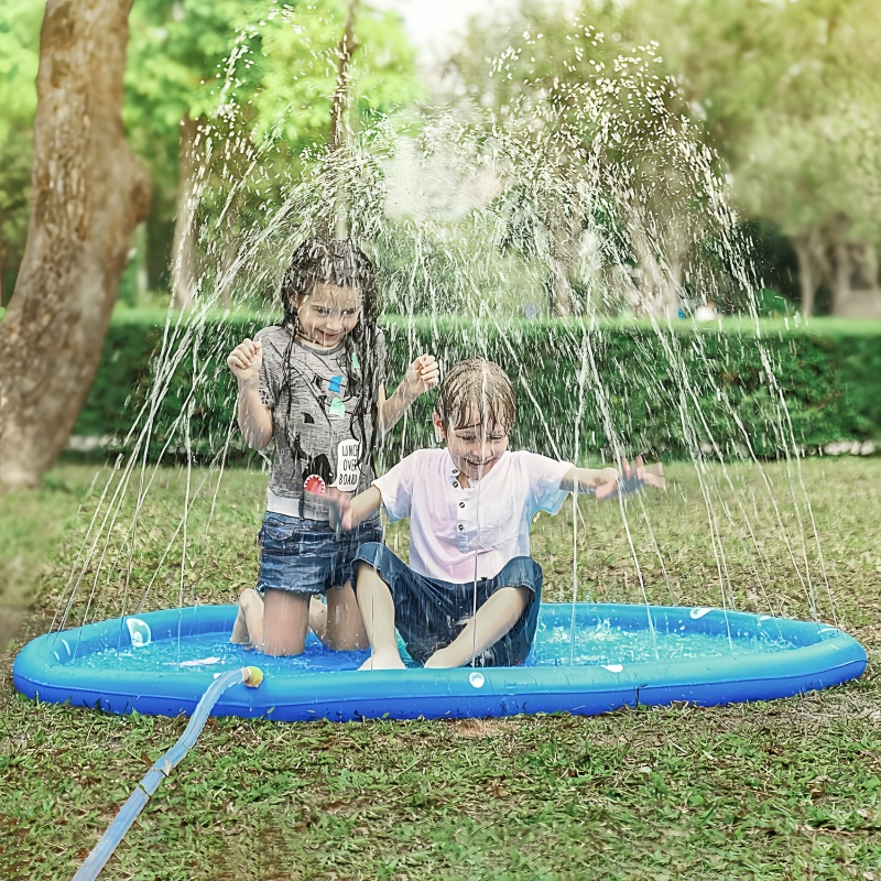 Kids Outdoor Mat - 子供用プレイスプレーマット 100cm ビーチインフレータブルウォータースプリンクラーパッド 屋外ゲームおもちゃ 芝生スイミングプールマット キッズトイ