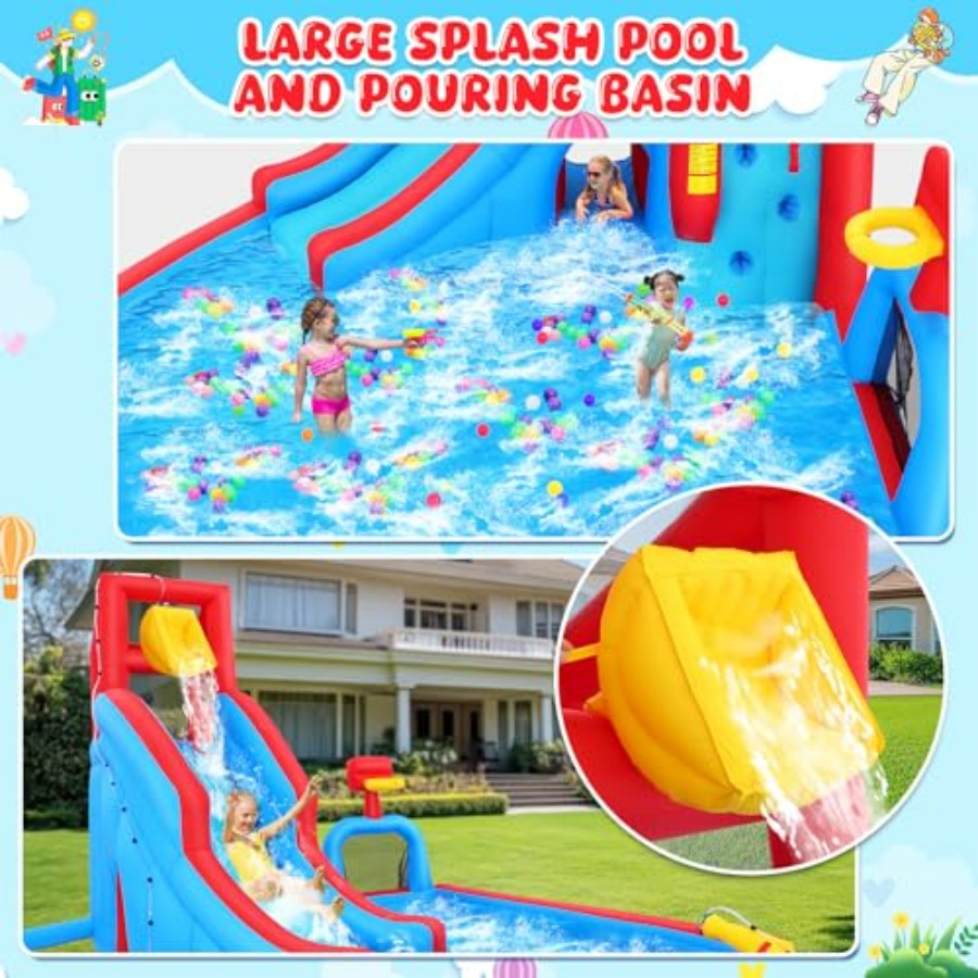 裏庭用屋外ウォータースライダー付きインフレータブルバウンスハ - Kids Outdoor House のレビューと価格