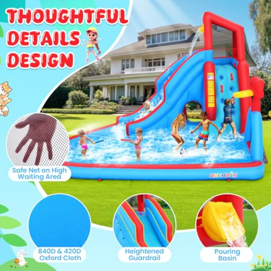 裏庭用屋外ウォータースライダー付きインフレータブルバウンスハ - Kids Outdoor House のレビューと価格