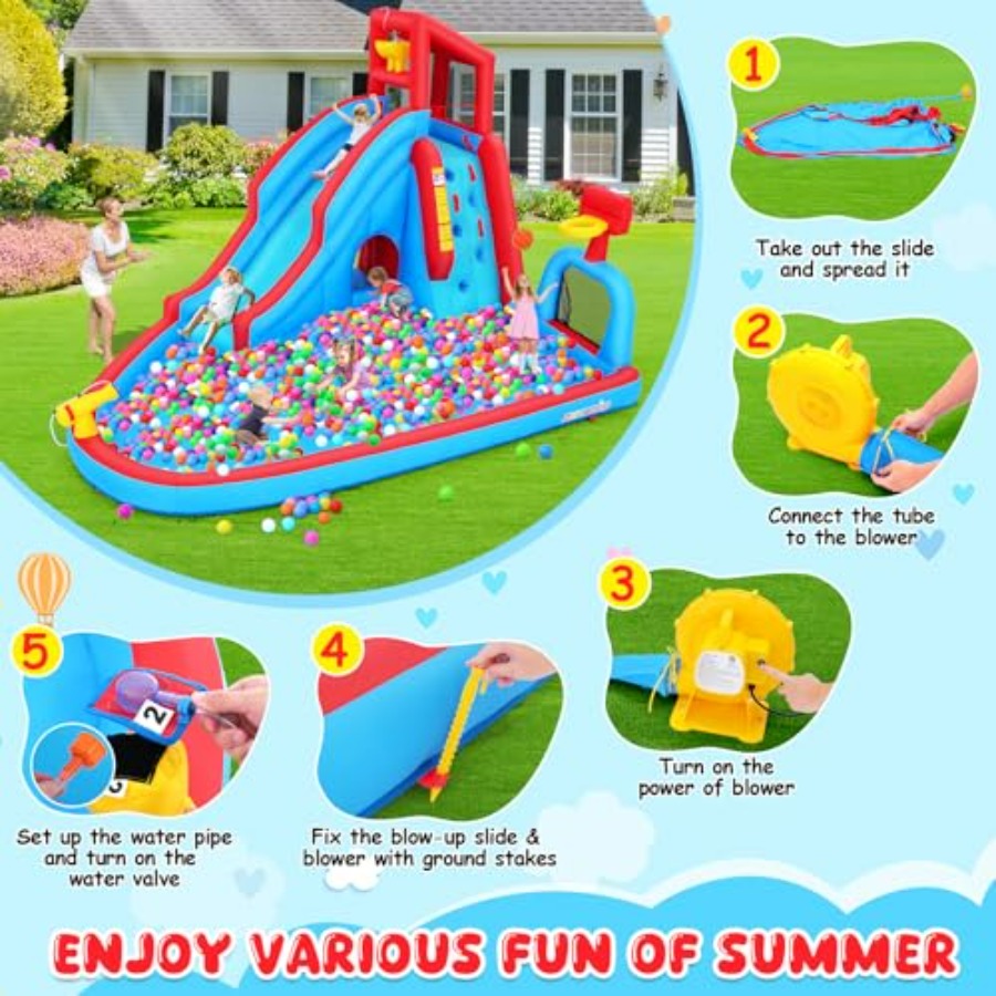 裏庭用屋外ウォータースライダー付きインフレータブルバウンスハ - Kids Outdoor House のレビューと価格