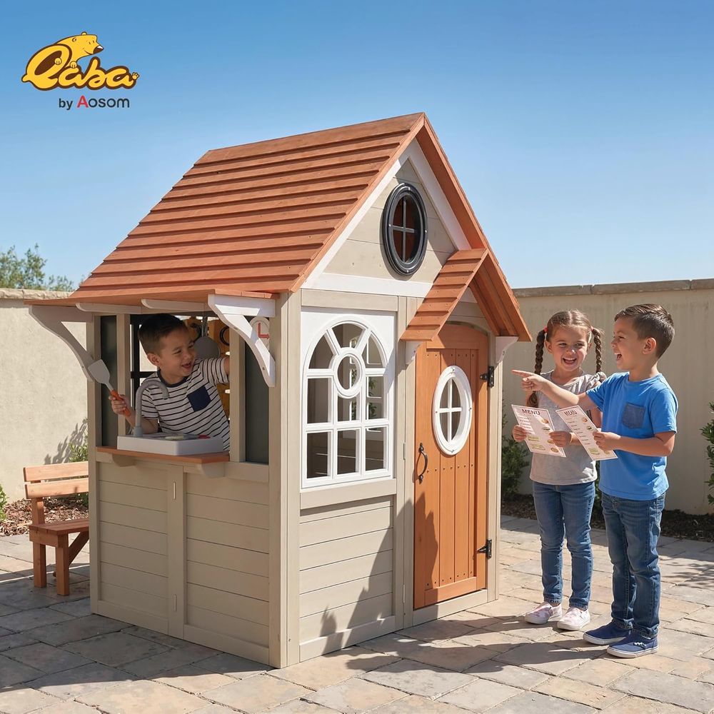 Qaba アウトドアプレイハウス 木製キッズプレイハウス 犬 - Qaba Kids Outdoor Playhouse のレビューと価格