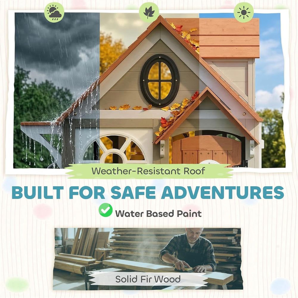 Qaba アウトドアプレイハウス 木製キッズプレイハウス 犬 - Qaba Kids Outdoor Playhouse のレビューと価格