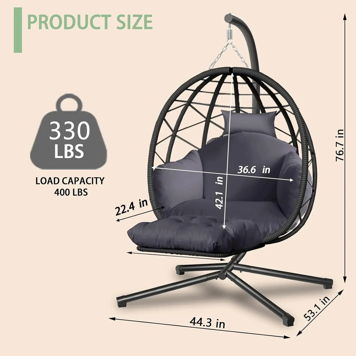 吊り下げ式エッグチェア、スタンドとレッグレスト付き、屋外/屋 - Kids Outdoor Egg Chair のレビューと価格