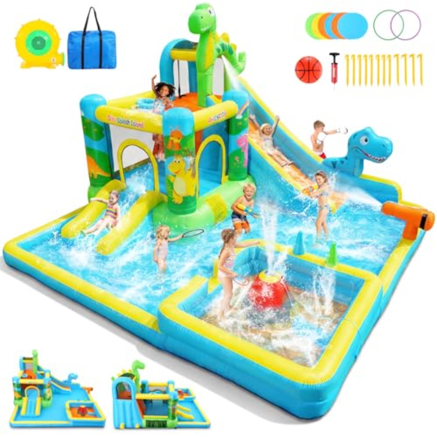 屋外裏庭用インフレータブルウォータースライド：恐竜テーマの1 - Kids Outdoor House のレビューと価格