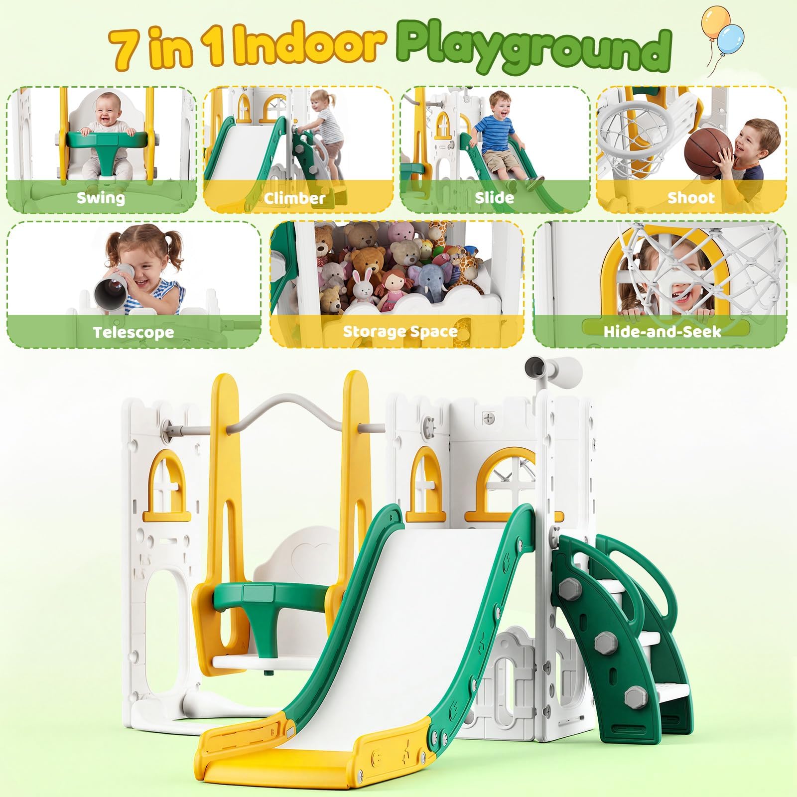 7 in 1 幼児用スライド＆スイングセット 室内・屋外用キ - Kids Outdoor Slide Set のレビューと価格