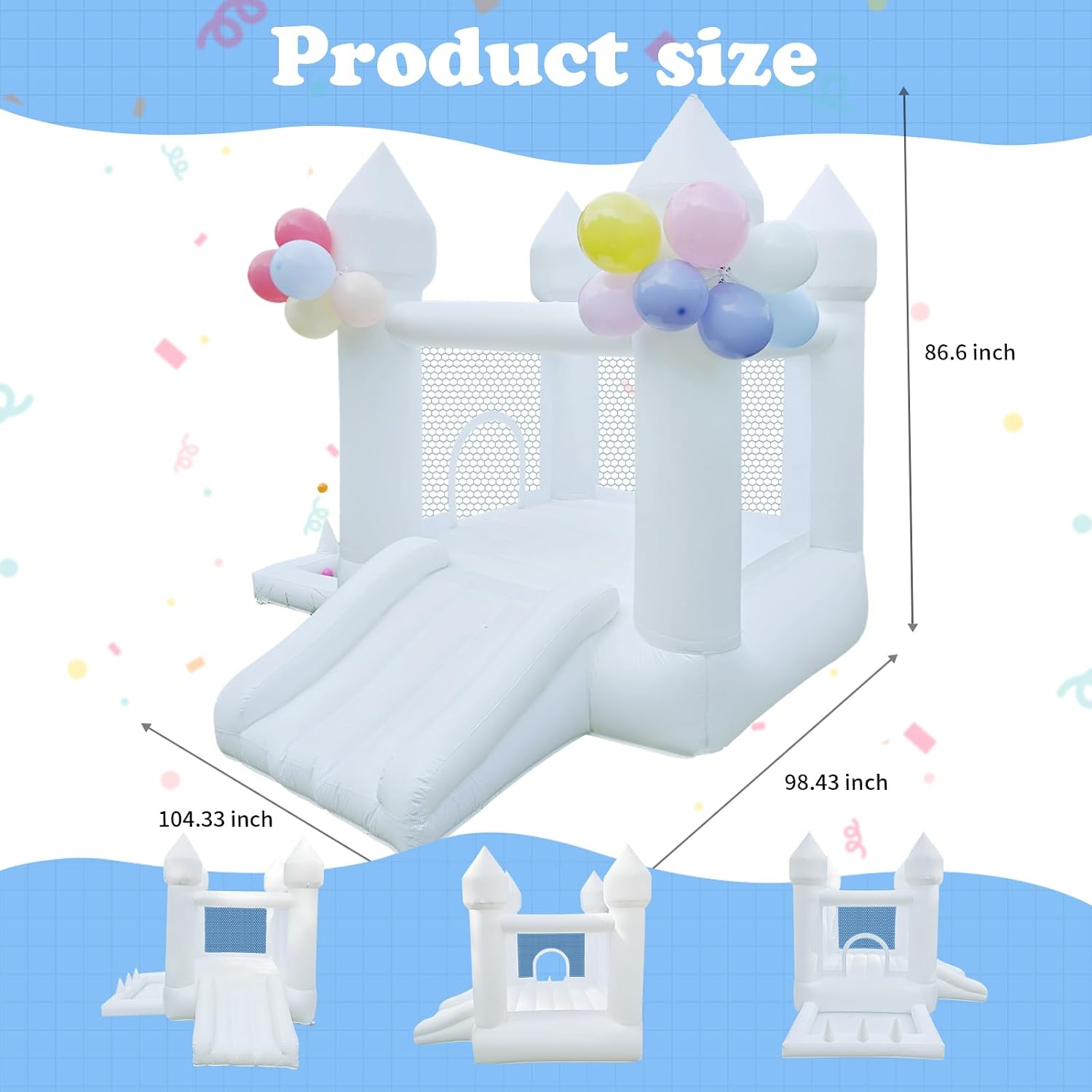 白いバウンスハウス、屋内および屋外用のインフレータブル遊具、 - Kids Outdoor House のレビューと価格