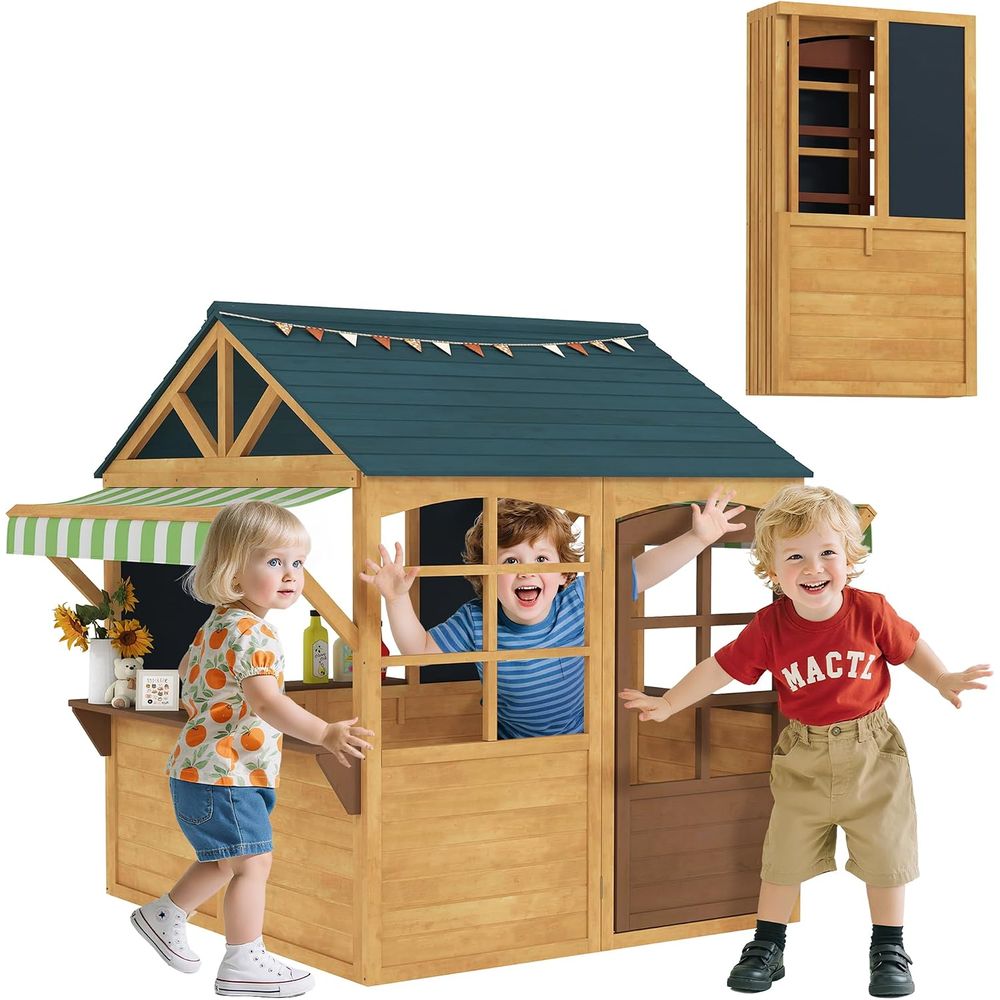 Qaba 折りたたみ式屋外プレイハウス（窓付き、3〜8歳のお - Qaba Kids Outdoor Playhouse のレビューと価格