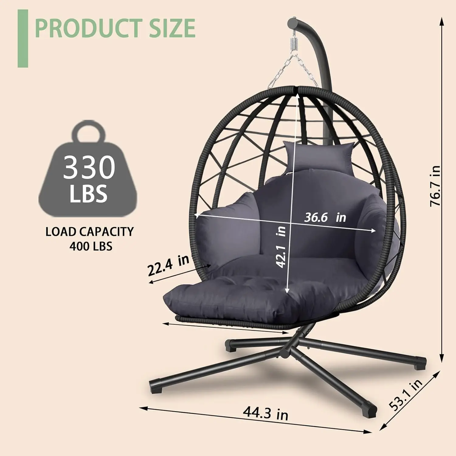 吊り下げ式エッグチェア スタンドとレッグレスト付き 屋内外兼 - Kids Outdoor Egg Chair のレビューと価格