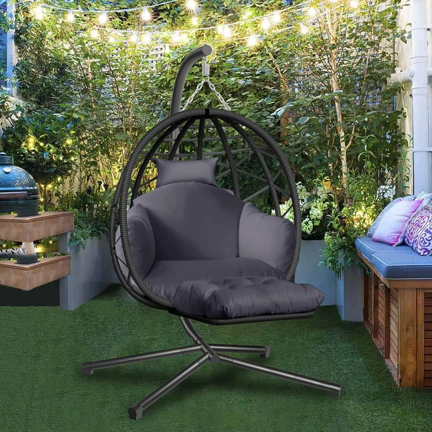 吊り下げ式エッグチェア スタンドとレッグレスト付き 屋内外兼 - Kids Outdoor Egg Chair のレビューと価格
