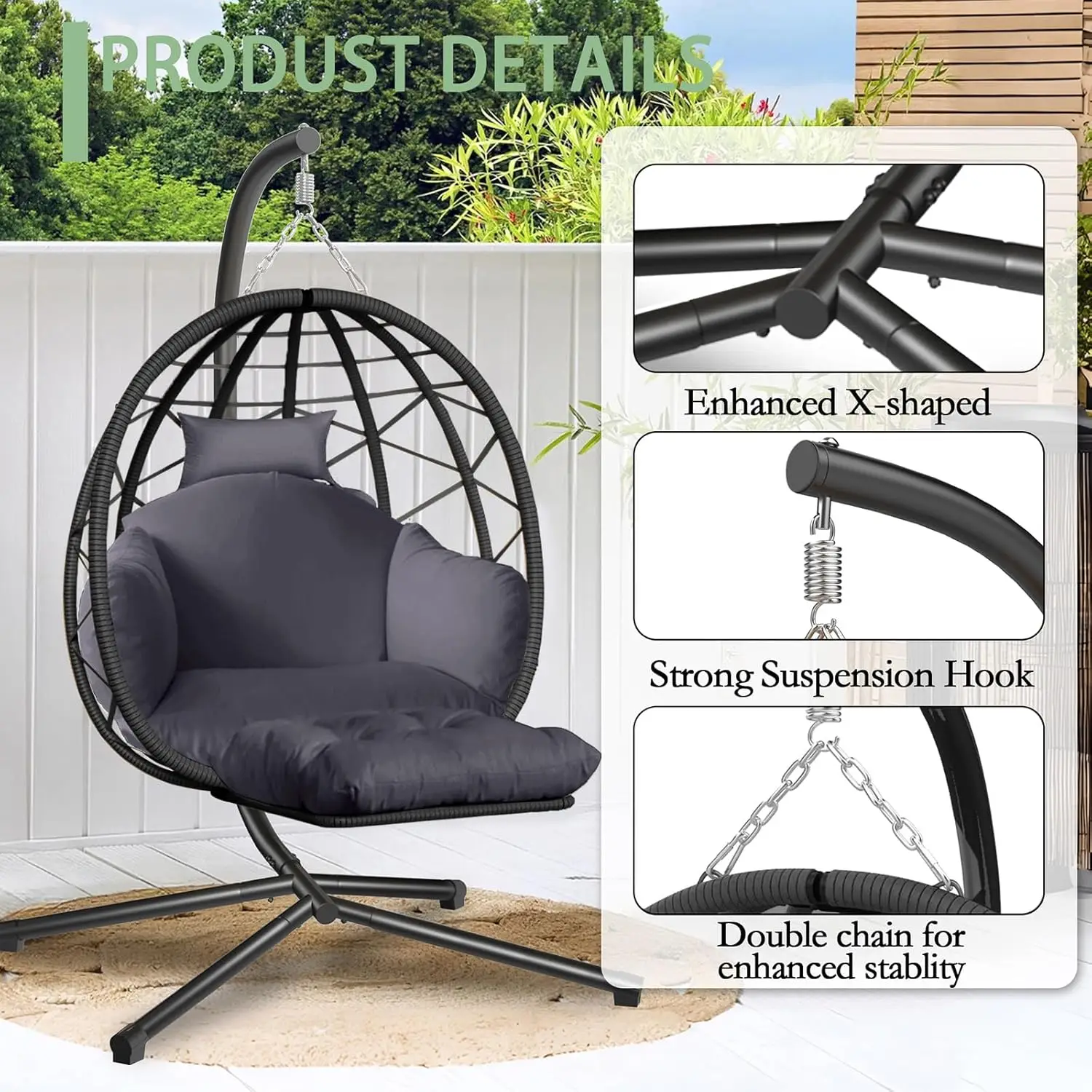 吊り下げ式エッグチェア スタンドとレッグレスト付き 屋内外兼 - Kids Outdoor Egg Chair のレビューと価格