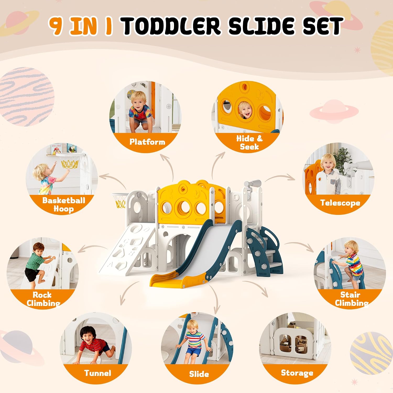 9 in 1幼児用滑り台セット、屋内外で遊べる子供と赤ちゃん - Kids Outdoor Slide Set のレビューと価格